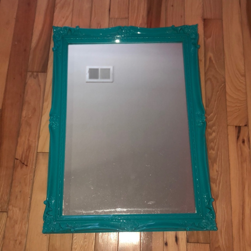 Turquoise framed mirror